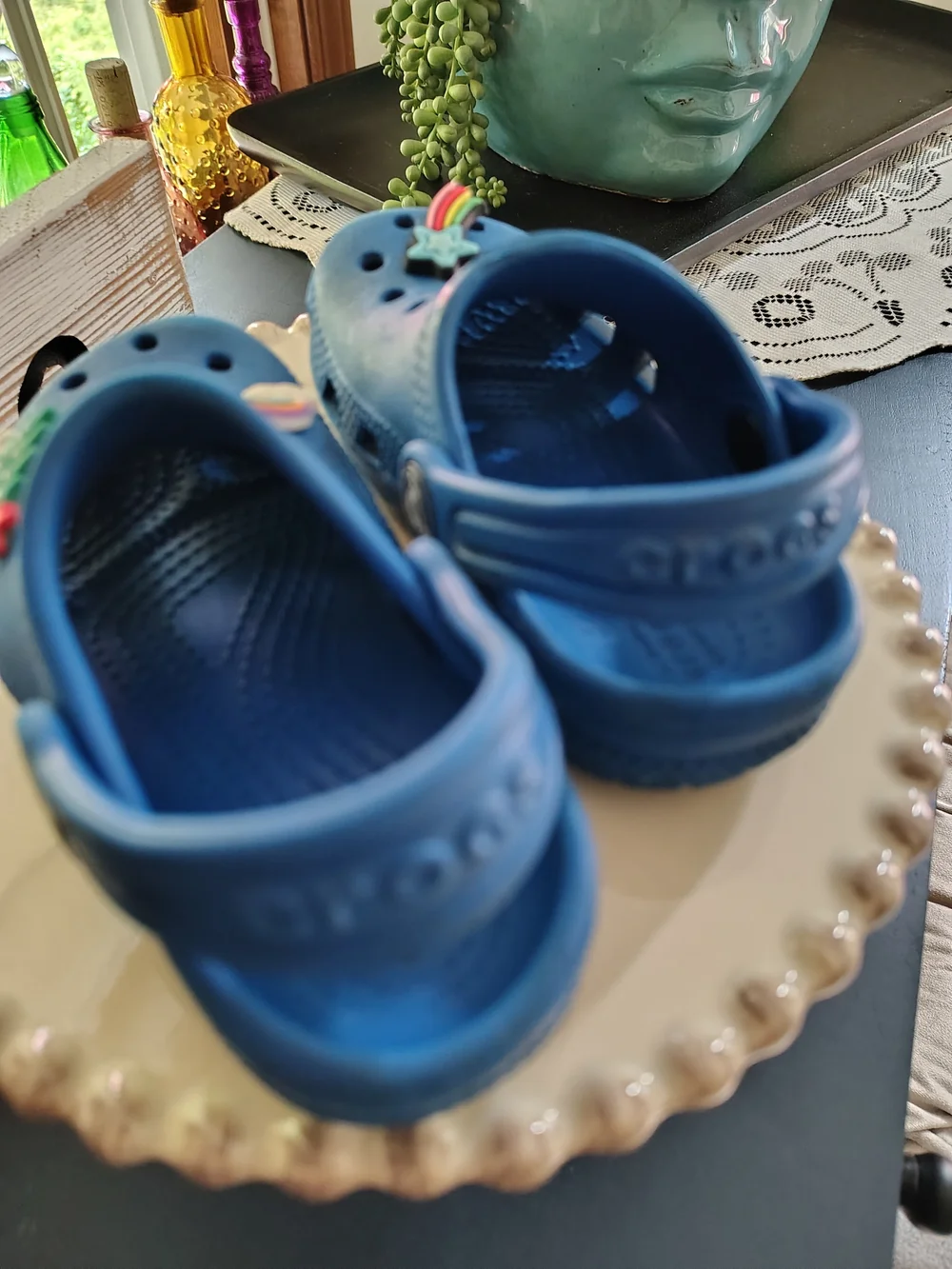 Blue Kids Crocs-Style Clog with Rainbow & Star Charms Sz.7